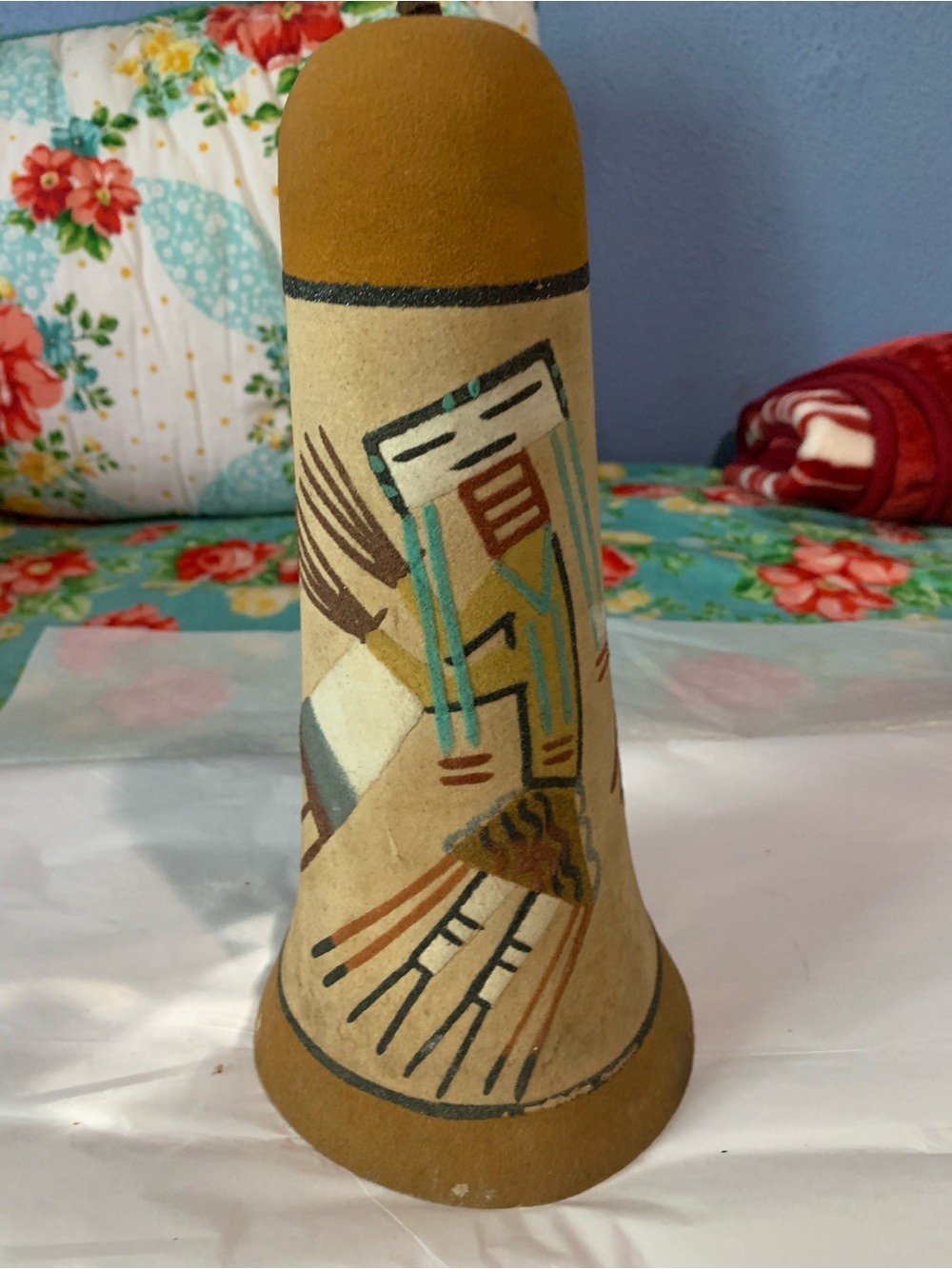 Vintage Navajo Hand Painted Sandstone Pottery Wind Chime Bell Kachina